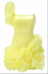 One Shoulder Puff Dress Yellow Homecoming Dresses