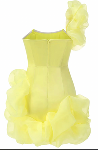 One Shoulder Puff Dress Yellow Homecoming Dresses