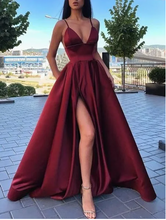 Load image into Gallery viewer, Spaghetti Straps Prom Dresses with Pockets Slit Side