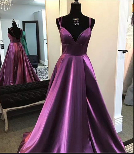 Grape Spaghetti Straps Slit Side Prom Dresses