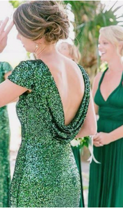 Green Bridesmaid Dresses for Wedding Party Cap Sleeves