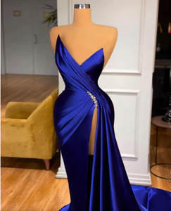 Prom Dresses Royal Blue Slit Side