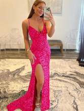 Charger l&#39;image dans la galerie, Prom Dresses Spaghetti Straps Fuchsia