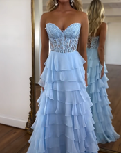 Laden Sie das Bild in den Galerie-Viewer, Sky Blue Prom Dresses with Appliques Sweetheart