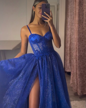 Load image into Gallery viewer, Sparkly Royal Blue Prom Dresses with Corset