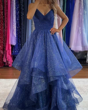 Charger l&#39;image dans la galerie, Sparkly Royal Blue Prom Dresses V Neck