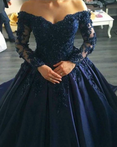 Navy Blue Prom Dresses with Sleeves