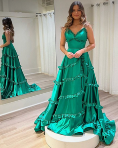 Green Prom Dresses Slit Side Evening Gown