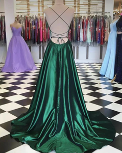 Green Prom Dresses Spaghetti Straps Criss Cross