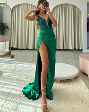 Load image into Gallery viewer, Sweetheart Prom Dresses Green Slit Side