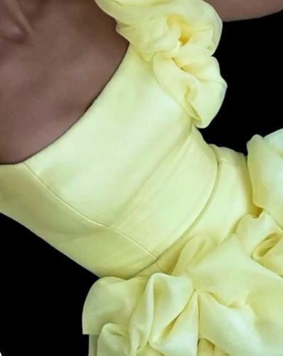 One Shoulder Puff Dress Yellow Homecoming Dresses