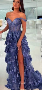 Straps Prom Dresses Tiered