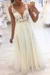 V Neck Wedding Dresses Bridal Gown with Lace
