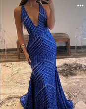 Laden Sie das Bild in den Galerie-Viewer, Royal Blue Prom Dresses Sequins V Neck