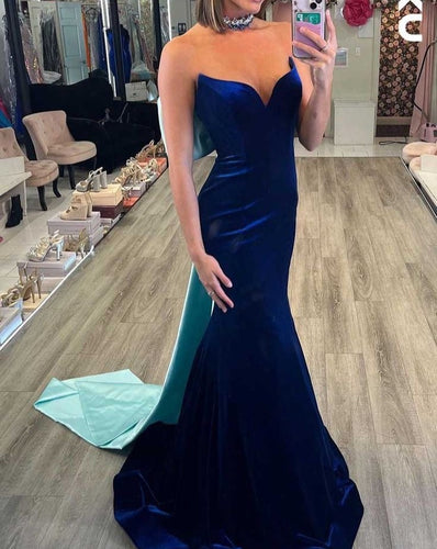 Royal Blue Prom Dresses with Big Bowknot