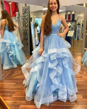 Charger l&#39;image dans la galerie, Sky Blue Sparkly Prom Dresses Sheath