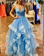 Charger l&#39;image dans la galerie, Sky Blue Sparkly Prom Dresses Sheath