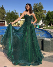 Cargar imagen en el visor de la galería, Off Shoulder Apple Green Prom Dresses Sequins