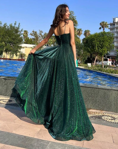 Dark Green Prom Dresses Shiny