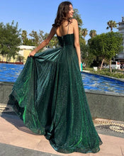 Load image into Gallery viewer, Off Shoulder Apple Green Prom Dresses Sequins