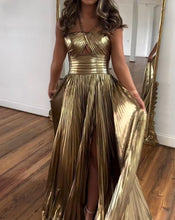 Load image into Gallery viewer, Gold Halter Prom Dresses Floor Length