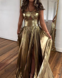 Gold Halter Prom Dresses Floor Length