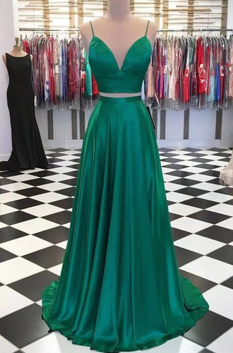 Green Prom Dresses Two Piece Floor Length