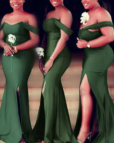Olive Green Bridesmaid Dresses Mermaid Slit Side