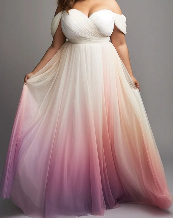 Plus Size Off Shoulder Wedding Dresses Bridal Gown Gradient