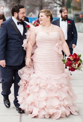 Plus Size Pink Ruffled Wedding Dresses Bridal Gown
