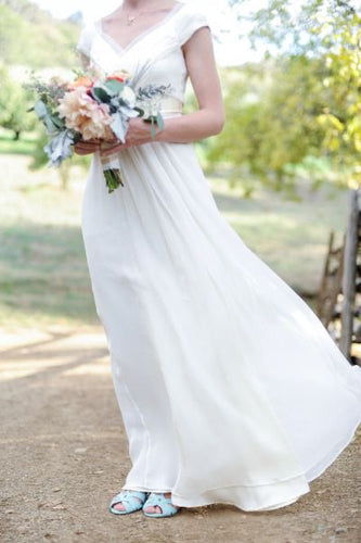 Cap Sleeves Wedding Dresses Bridal Gown V Neck