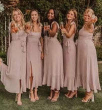 Load image into Gallery viewer, Straps Pink Bridesmaid Dresses Ankle Length