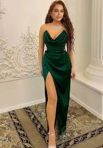 Dark Green Ankle Length Prom Dresses Strapless