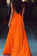 Load image into Gallery viewer, Halter V Neck Maxi Dresses Organe Prom Dresses