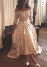 Load image into Gallery viewer, Bateau Wedding Dresses Bridal Gown with Half Sleeves