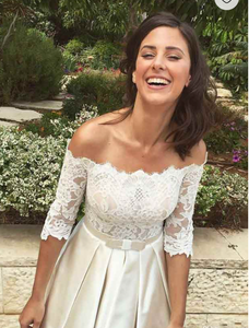 Bateau Wedding Dresses Bridal Gown with Half Sleeves