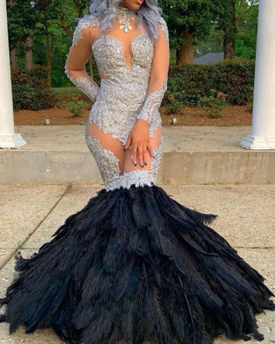 Black Prom Dresses Feather