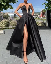 Load image into Gallery viewer, Black Prom Dresses Slit Side with Pockets