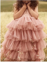 Load image into Gallery viewer, Blush Pink Flower Girl Dresses Tired Tulle Floor Length