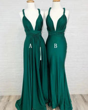 Laden Sie das Bild in den Galerie-Viewer, Convertible Teal Green Side Slit Long Bridesmaid Dresses