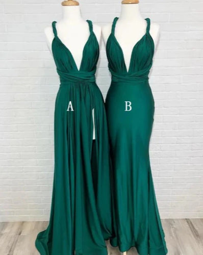Convertible Teal Green Side Slit Long Bridesmaid Dresses