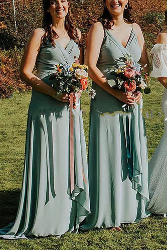 V Neck Slit Side Bridesmaid Dresses for Wedding