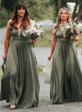 Load image into Gallery viewer, Convertible Bridesmaid Dresses Olive Green Floor Length