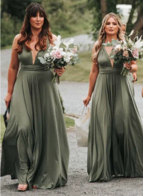 Convertible Bridesmaid Dresses Olive Green Floor Length