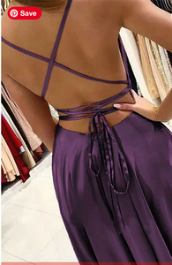 Grape Prom Dresses Spaghetti Straps Criss Cross