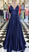 画像をギャラリービューアに読み込む, Spaghetti Straps Navy Blue Prom Dresses for Women