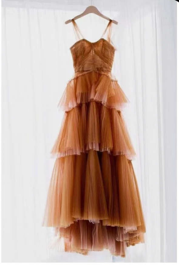 Dark Orange Prom Dresses Tired Floor Length