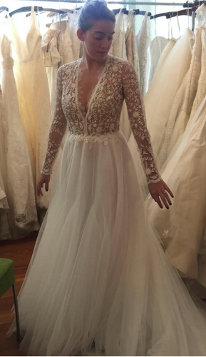 Deep V Neck Wedding Dresses Bridal Gown with Sleeves