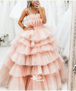 Pink Strapless Princess Dresses Prom Dresses Thousands-layers Puffy
