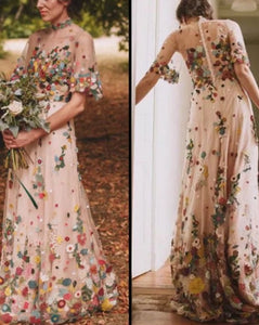 Floral Wedding Dresses Bridal Gown with Sleeves